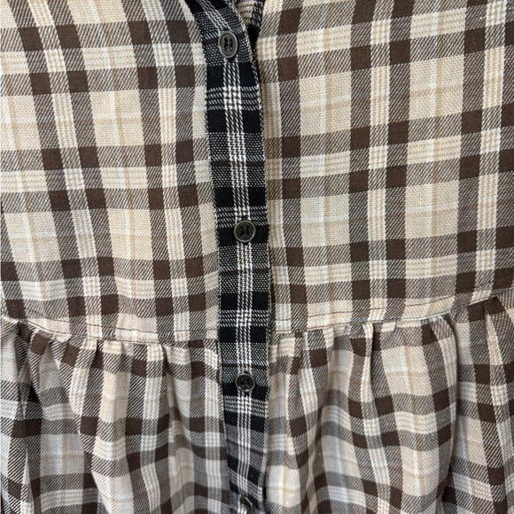 Heyson Brown, Cream and Black Plaid Button-Up Peplum Shirt New - Picture 3 of 7